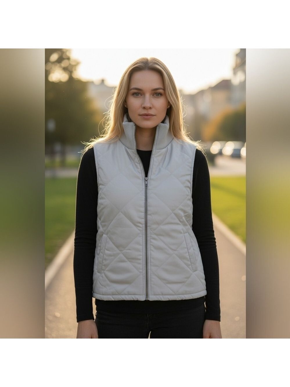 Hem & Thread Cream Quilted Vest  #JAC5